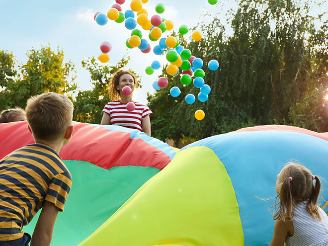 spielmobil, ball, bälle, fest